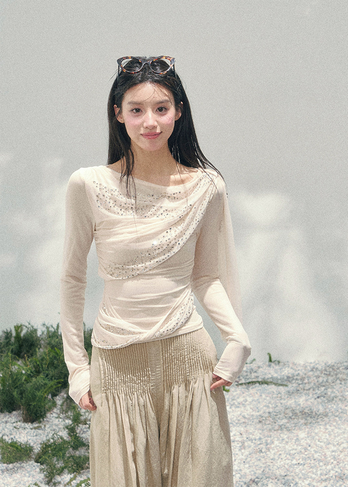 Wind-Crushed Starlight Off-Shoulder Top - szxrfrp