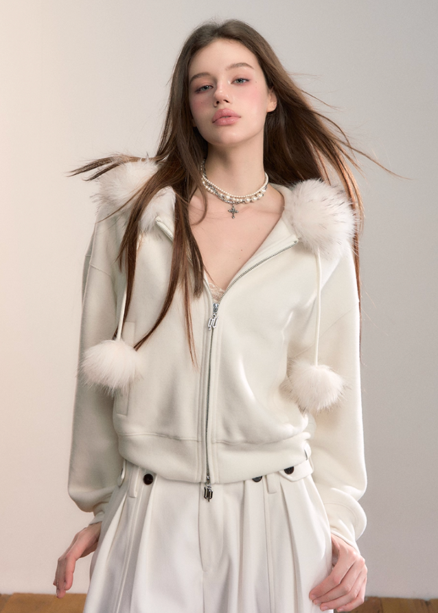 Street Winter Fur-Trim Fleece Hoodie - szxrfrp