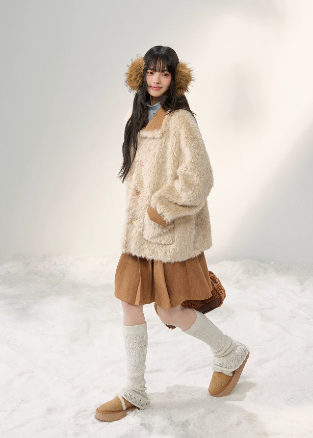 Sugar Suede Fluff Patchwork Lapel Coat - szxrfrp